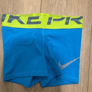 Nike Pro Bright Blue bike shorts with Neon Yellow Waistband